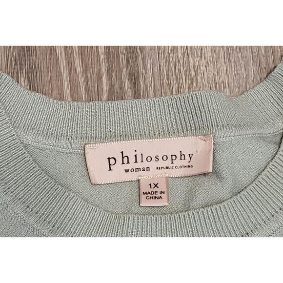 Philosophy Women's Green and White Weekend Crewneck Sweater Size XLarge - Picture 2 of 8